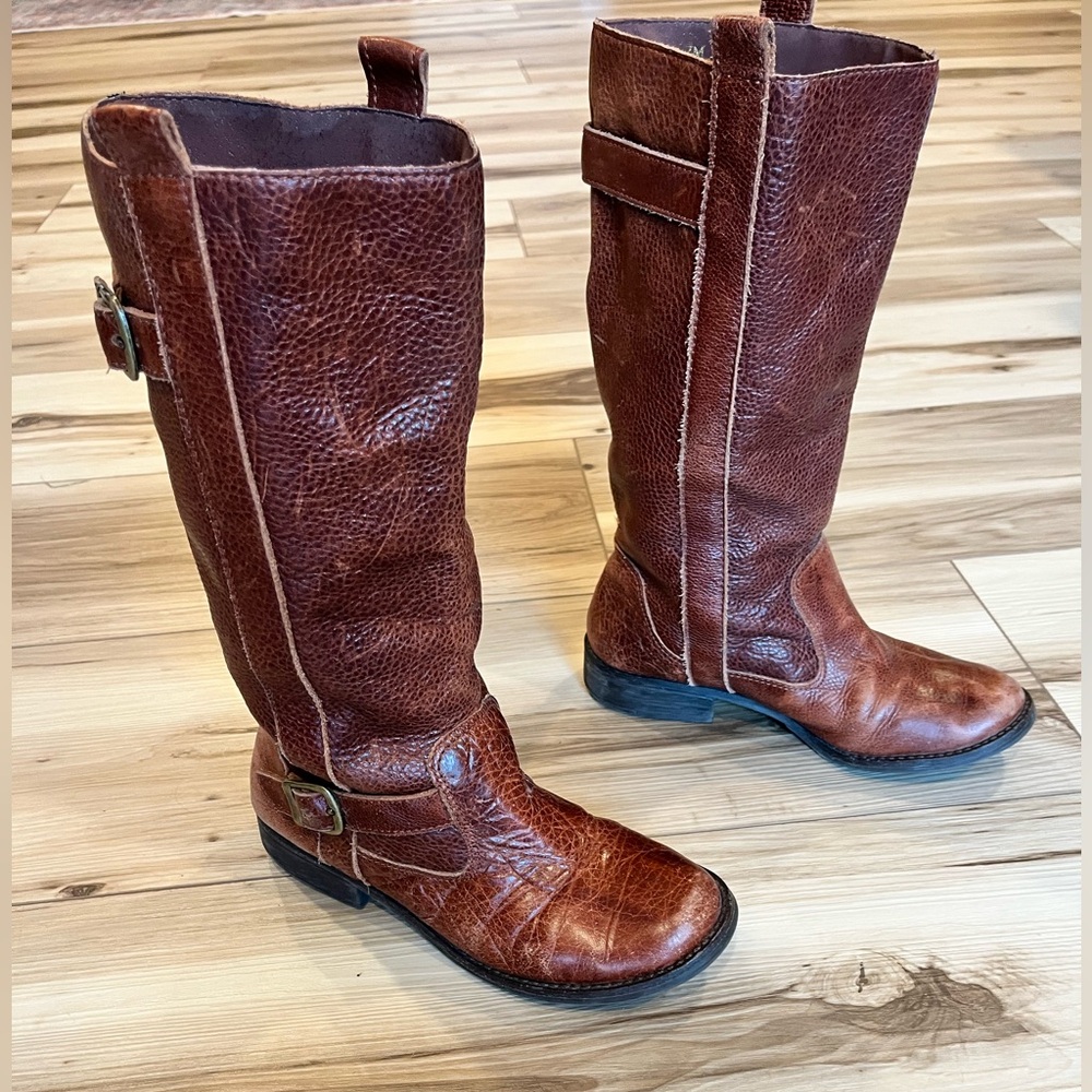 Brown leather, MIA boots, gold buckles.